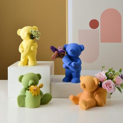 China Modern Minimalist Nordic Cute Flower Bear Style Ceramic Vase Home Office Decor Living Room Creative Ornament Vase for sale