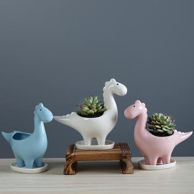 China Creative Garden Ceramic Succulent Desktop Decoration Pot Cartoon Flower Dinosaur Flower Planter Pot for sale