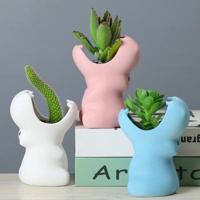 China Ceramic Decorative Multifunctional Container Holder Flower Pot Cartoon Hippopotamus Figurines Animal Garden Decor for sale