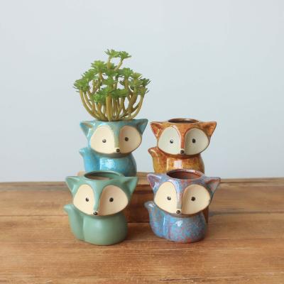 China Cute Little Plant Pot Cartoon Fox Flower Pot Garden Planters Succulent Pots Mini For Cactus Bonsai Ceramic Supplies for sale