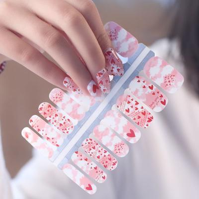 China Easy Apply Hot Selling Pink Heart Design Nail Polish Stickers, Nail Art Supplier, Nail Wraps for sale