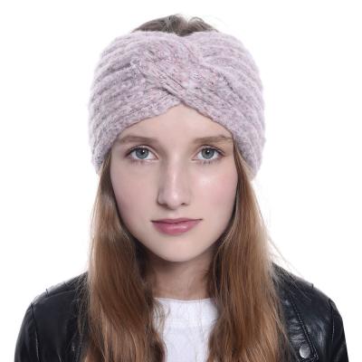 China Pretty mohair knit turban twisted head wrap knit ear hook warmer headband for ladies for sale