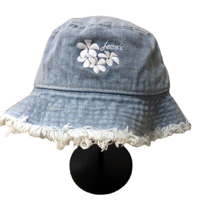 China Outdoor Sunshade Fisherman's Hat CUSTOM LOGO Washed Cotton Denim Fringing Bucket Hats For Women for sale