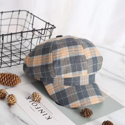 China Fashion\Newest England Style Fashion Comfortable Check 8 Panels French Berets Women Beret Hat For Women for sale