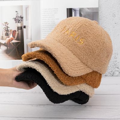 China COMMON fleece berber fleece new arrival baseball cap fluffy winter hats with PARIS embroidery for sale