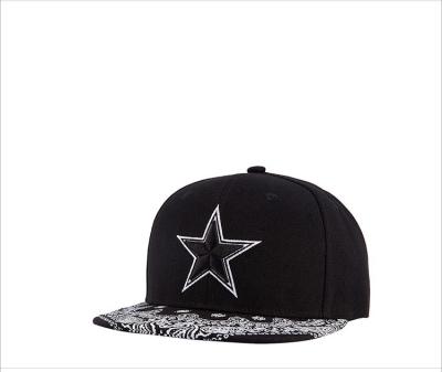 China JOINT hot sales front 3d embroidery star snapback hat hip hop cap with paisley print for sale