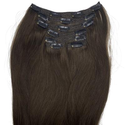 China Silky Straight Hair Extension Brazilian Hair Clip In Inches Pulled Straight 130g Dark Brown Hair Extensions Double 18 7 Pieces for sale