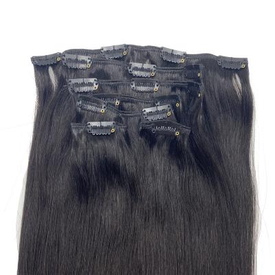 China Silky Straight Hair Extension Brazilian Hair Clip In Straight Hair Extensions Double Machine Weft 20 Inches Off 120g Black 7 Pieces for sale