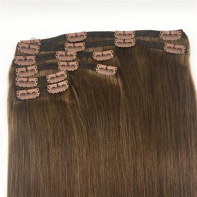 China Silky Straight Most Popular Double Drawn Brown 100% Clip In Hair Extension for sale