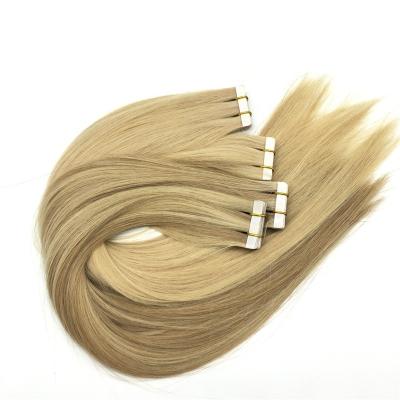 China 100% real human remy natural Russian balayage ombre wave skin weft tape pulled wholesale cheap silky straight double in hair extensions for sale