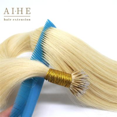 China Silky Straight Double Wave Drawn Keratin Russian Blonde Cuticle Aligned Virgin Remy Human Hair Nano Ring Hair Extensions for sale