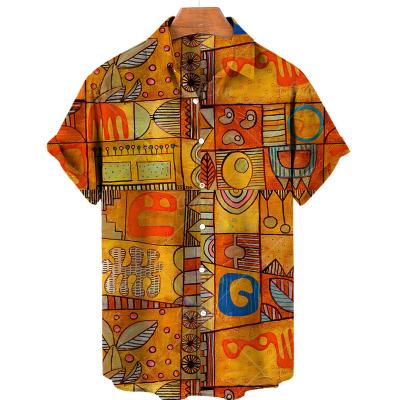 China 2022 Mens Shirts Anti-Wrinkle Beach Shortsleeve Shirts Hawaiian Musical Instruments Printed One Button Blouses Tops for sale