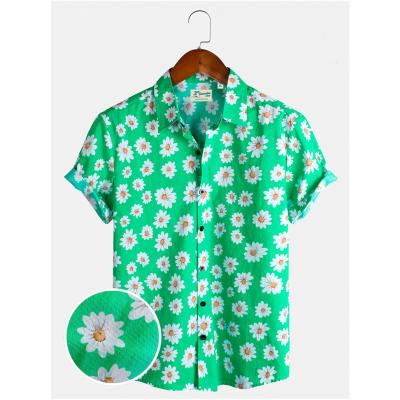 China Custom Print Premium Quality Summer Hawaiian Shirt Men Anti-Wrinkle Flower Hawaiian Beach Cotton Seersucker Colorful Shirt for sale