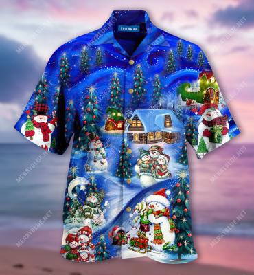 China Anti-pilling Button Down Fashion Summer Christmas Print Rayon Hawaiian Shirts Men's Casual Short Sleeve for sale