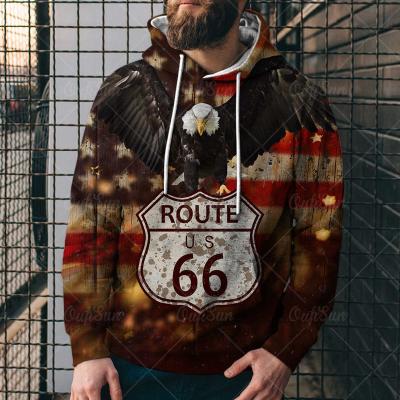 China high quality men's fashion street Route 66 3d digital printing casual plus size hoodie polyester Anti-wrinkle spring and autumn sweater for sale