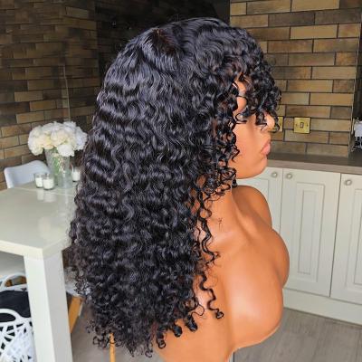 China Curly Pixie Curly Bob Wigs With Bangs Curly Deep Water Wave Virgin Brazilian Cuticle Aligned Wig For Women 100% Human Hair Wigs for sale