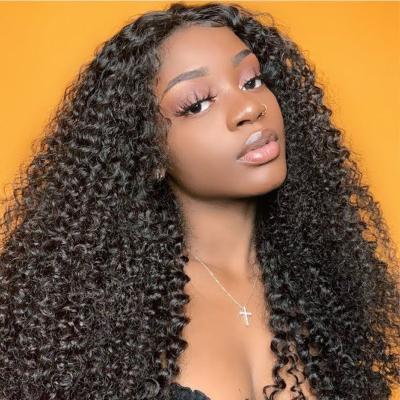 China Curly Kinky Curly 4*4 Curl 150% 180% Density Hair Lace Front Wig Hair Unprocessed Brazilian Lace Closure Wigs for sale