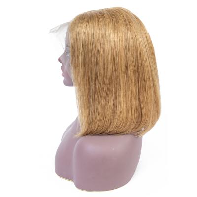 China Wholesale Short Silky Straight Human Hair Lace Front Wig Color #27 Human Hair Lace Frontal Hair Line Thick Hair Wig For Black Women for sale