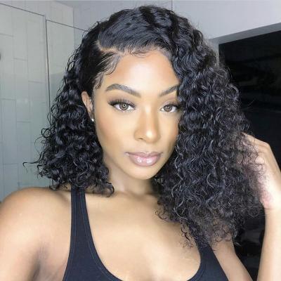 China Short Unprocessed Curly Lace Front Human Hair Bob Wigs Brazilian Body Wave Wig Pixie Cut Wigs Wholesale Virgin Water Wave Wigs for sale