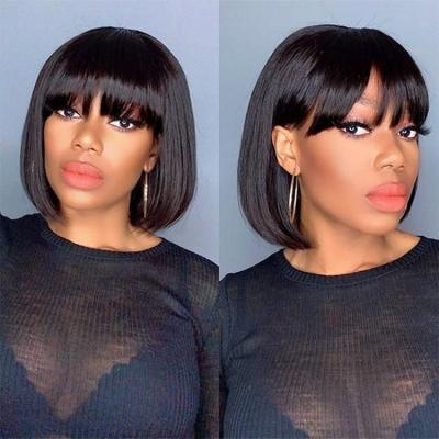 China Wholesale Virgin Straight Bob Wig With Bangs Full Machine Made Wig For Black Women Natural Color Short Hair Cheap Wigs for sale