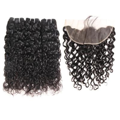 China Water Wave Factory Raw Virgin Hair Bundles Indian Water Wave Hair Waving With13*4 Lace Headband for sale