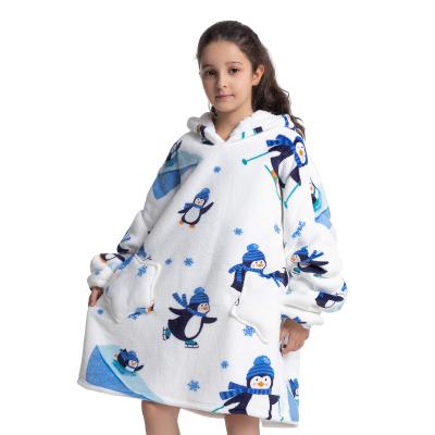 China Winter Wearable Custom Wholesale Soft Oversized Penguin Plush Penguin Plush Sherpa Fleece Flannel Covering Hoodie Wearable Winter Wearable for sale