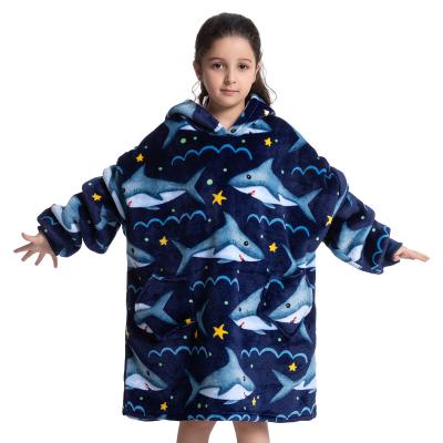 China Custom Wholesale Soft Oversized Soft Winter Thicken Fleece Shark Fleece Sherpa Fleece Flannel Covering Hoodie Wearable Kids Wearable for sale