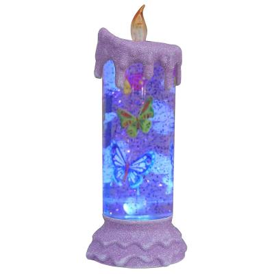 China Popular Christmas Gift Saltwater Christmas Home Functional Snowfall Plastic Decoration Led Butterfly Baby Night Light Flickering Candle Lamp for sale