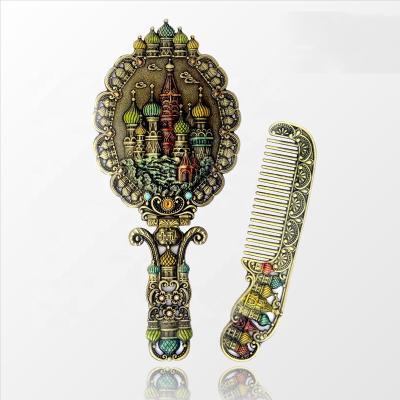 China Vintage Style Antique Hand Held Metal Contract Vintage Cosmetic Custom Mirror for sale