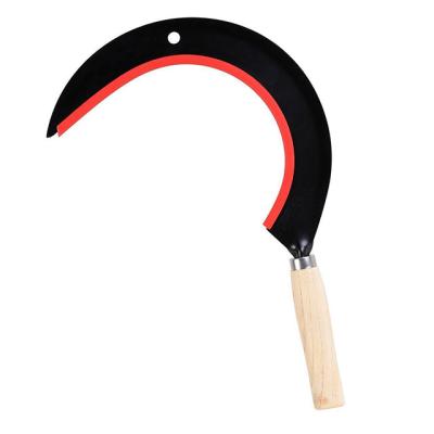 China Unrated Farm Tools Grass Cultivating Steel Sickle With Big Wooden Handle Sickle For Rice Harvesting for sale