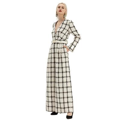 China YIGELILA 2021 Anti-pilling Spring Women's Overalls Wide Leg Plaid Casual Tweed Pants Elegant Black And White Office Ladies Outfits for sale