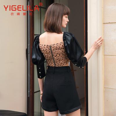 China 2021 YIGELILA Anti-wrinkle Summer Women's Shorts Casual Pants Black Office Ladies Fashion Wide Leg Elegant Short Pants for sale