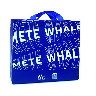 China Matt Tote Bag Blue Matt Lamination Customization Nonwoven Shopping Bag With Hand Hemp Rope for sale