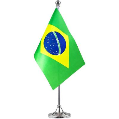 China Deluxe Reusable Brazil Desk Flag Set - 6 x 4 inch Miniature Brazilian Desk Flag with 12