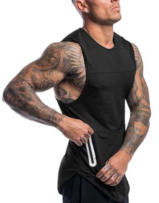 China Custom Logo Casual Summer Sports Fitness Training Sleeveless Shirt Pocket Top Quick Dry Tank Top For Men for sale