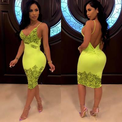 China Breathable Wholesale Fluorescent Print Pencil Dress Silver One Piece Dress For Women for sale