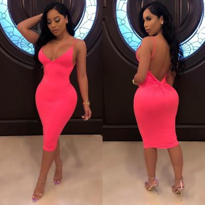 China Wholesale Breathable Backless Fluorescent Pencil Dress One Piece Dress For Women for sale