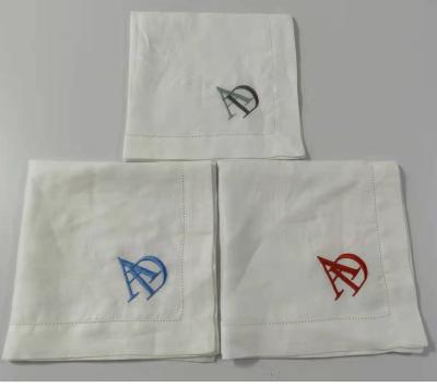 China Customized / personalized monogramming white wedding napkins high quality reusable with stitch day for sale