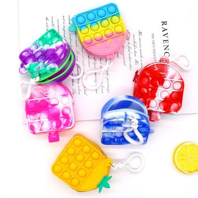 China Little Kids Stir Purse Colorful Popit Push Noise Bubble Mini Stirring Person Purse with Key Chain for sale