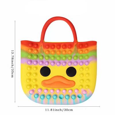 China 2021 popit colorful small person stirring duck mouth bags gradient color design push noise big handbags for sale