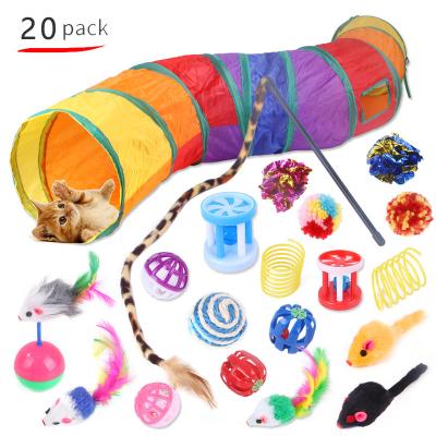 China Hot Sale Safety Pet Funny Cat Toys Set Cat Tunnel Toys Feather Custom Funny Cat Toy Sets 20pcs Package for sale