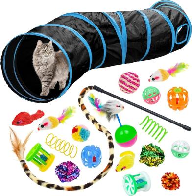 China Amazon's Hot Sale 20pcs Cat Toy Sets Funny Pack Safety Feather Funny Cat Toys Cat Tunnel Toy Sets for sale