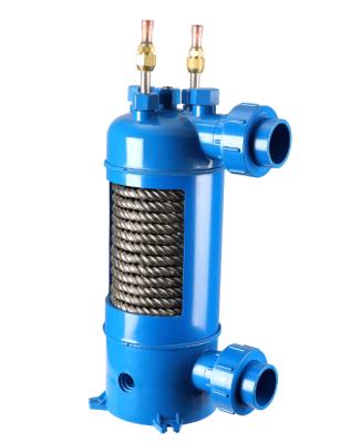 China MHTA-2 Screwed titanium tube pvc shell heat exchanger for swimming pool heat pump ,aquarium chiller evaporator for sale