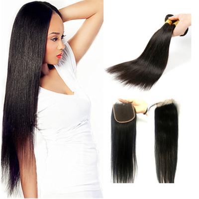 China Wholesale Price Cuticle Aligned Virgin Brazilian Straight Hair Closure Seller, 100% Mink Hair Bundles With 100% Lace Closure Virgin Brazilian Hair for sale