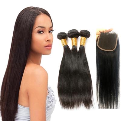 China Silky Straight Wave Virgin Mink Human Hair Lace Closure And Wholesale Price 100% Unprocessed Brazilian Hair Bundles Bundles With Closure for sale