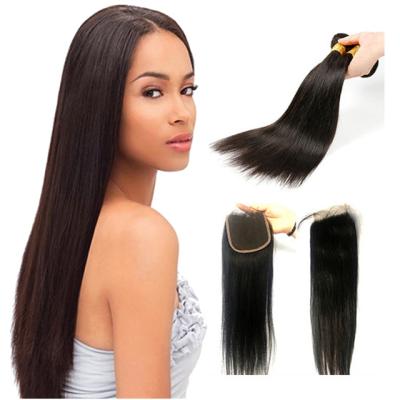 China Hot Sale Silky Straight Wave Hair Full Head Cheap Virgin Lace Frontal Closure, Unprocessed Brazilian Hair Bundles With Lace Closure for sale