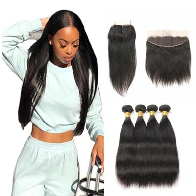 China Soft Good Quality Grade Brazilian Virgin Human Hair Closure 10a 12a Cuticle Aligned Hair Bundles With Swiss 4x4 Lace Closure for sale