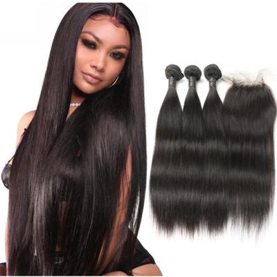 China Silky Straight Virgin Brazilian Straight Hair With Swiss Lace Closure, Hot Selling Brazilian Cuticle Aligned Hair Bundles With Closure for sale