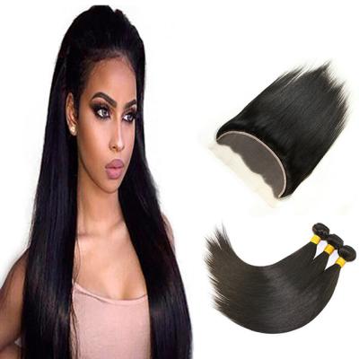 China Silky Straight Wave Cuticle Aligned Human Hair Unprocessed Straight Hair With Lace Frontal And Sheer Frontal Virgin Brazilian Hair for sale