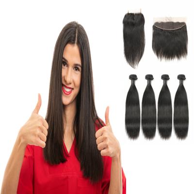 China Brazilian Silky Straight Wave Hair Bundles With Frontal Closure,Brazilian Virgin Mink Hair Vendors Wholesale Transparent Swiss Lace Frontal for sale